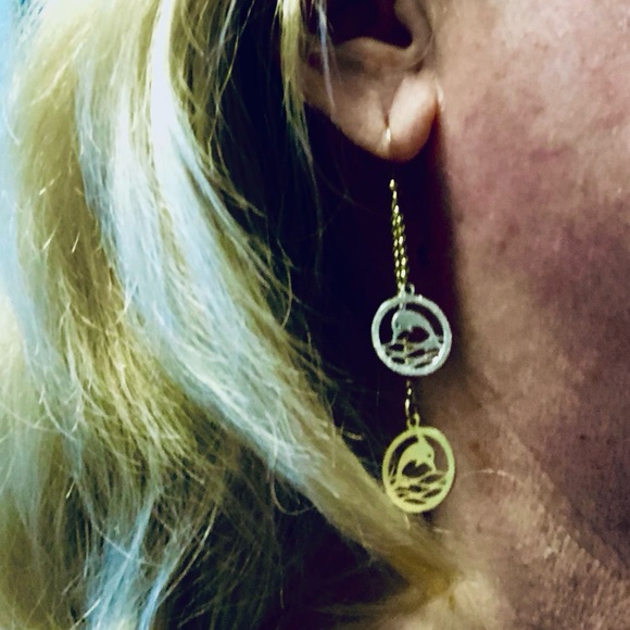 ISara Gold Dangly Double Dolphin Earrings GIFT Boxed - Picture 3 of 5